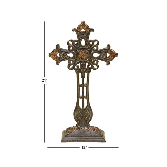 21" Copper Traditional Decorative Cross Sculpture